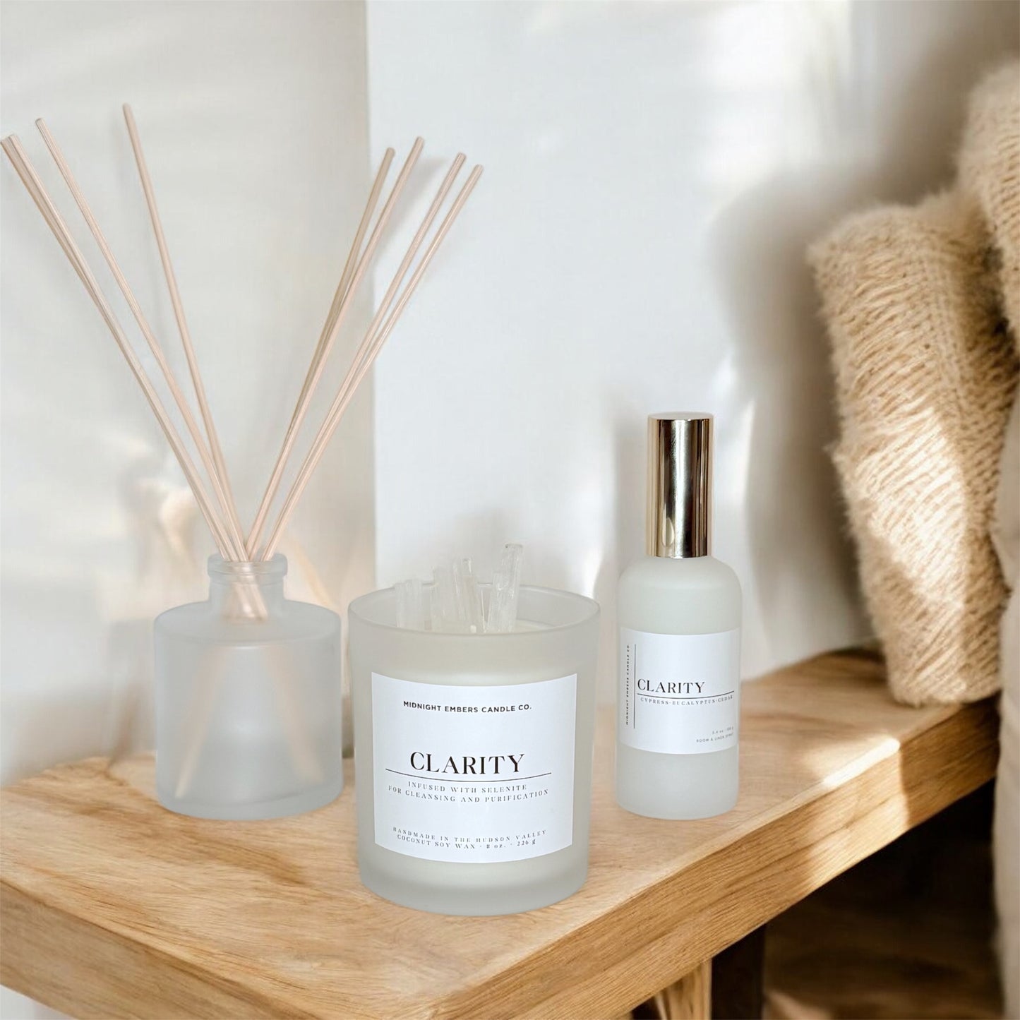 Clarity: Selenite Infused Crystal Candle