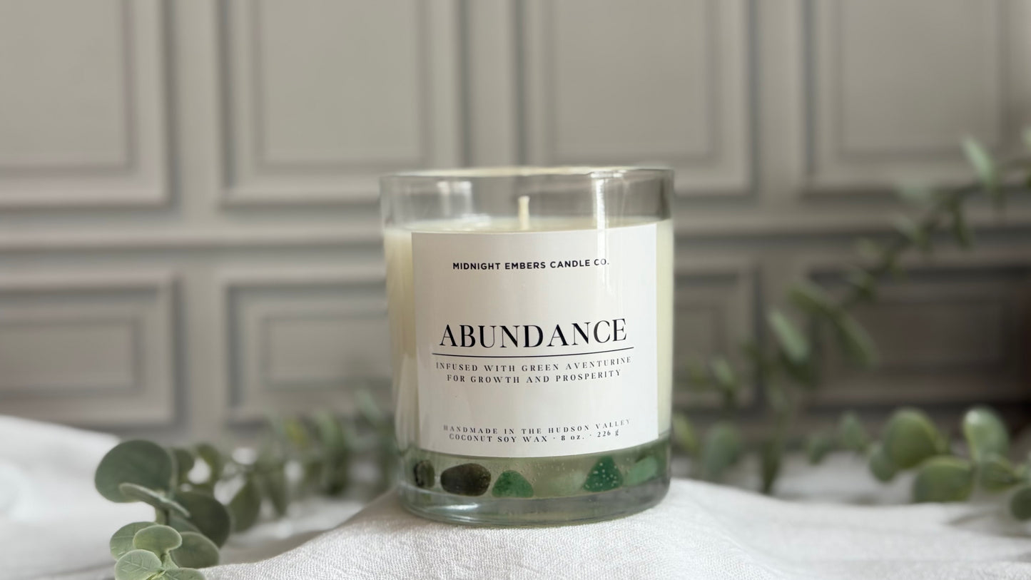 Abundance: Green Aventurine Infused Crystal Candle