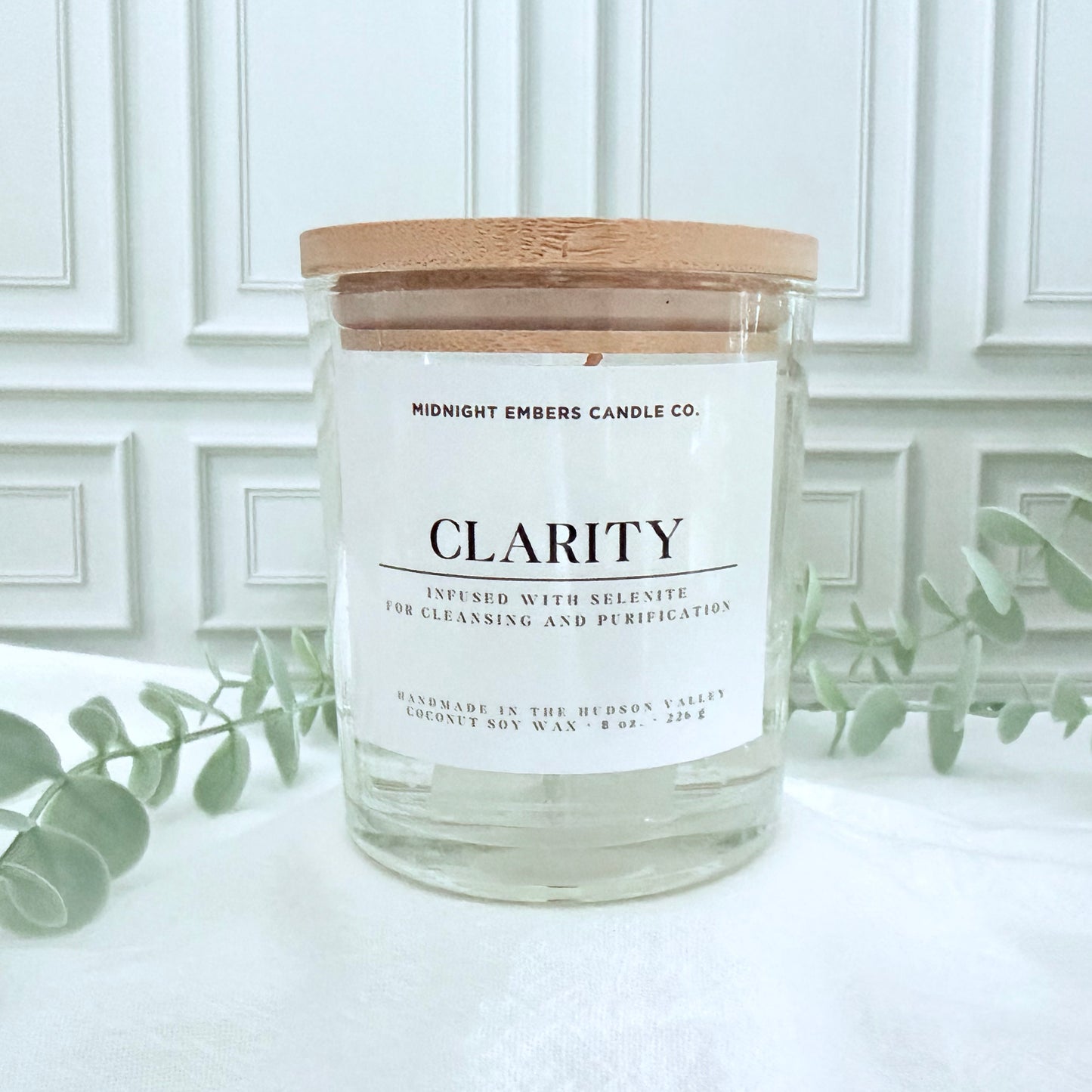 Clarity: Selenite Infused Crystal Candle