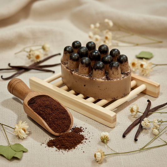 Coffee Scrub Soap with Linen, Vanilla Bean & Botanicals
