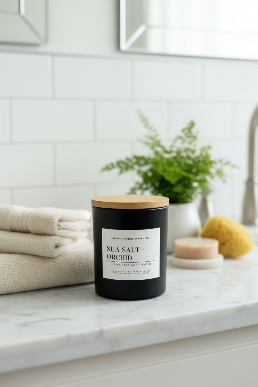 Matte Black Candle Lifestyle - Bathroom Counter