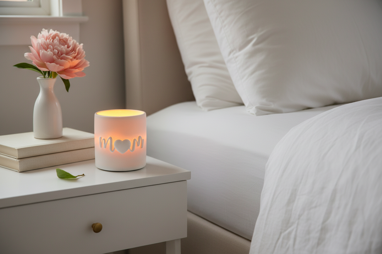 Mom Candle Glowing - Bedroom Nightstand