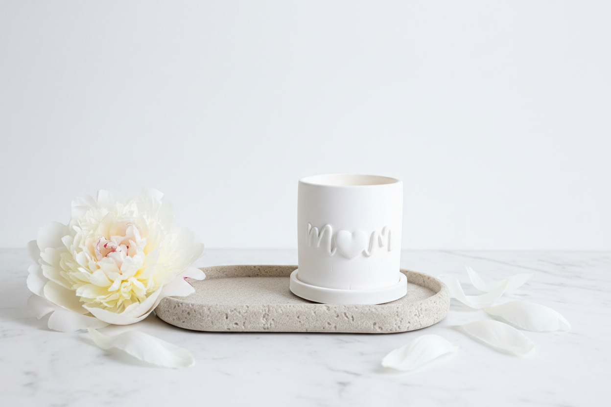 Mom Candle + Saucer - Marble Clean