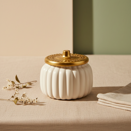 Ivory Ceramic Pumpkin Jar Candle | 18 oz Fall Decor