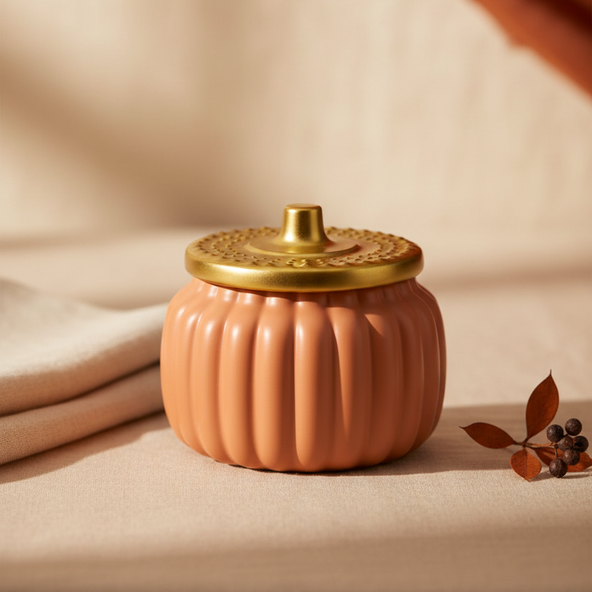 Orange Ceramic Pumpkin Jar Candle | 18 oz Fall Decor